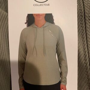 New Sage Collective Women's Lightweight Long Sleeve Ribbed Hoodie, Green, Size M